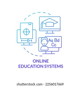 Das Symbol für das blaue Farbverlauf-Konzept der Online-Bildungssysteme. Internetplattform und Website. Business Trend abstrakte Idee dünne Linie Illustration. Einzeln Umrisszeichnung. Myriad Pro-Fett-Schriftart verwendet