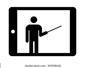 Online education with teacher holding stick flat vector icon for education apps and websites