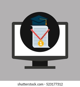 online education technology cap certificate vector illustration eps 10