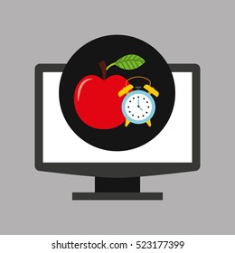 online education technology clock and apple vector illustration eps 10