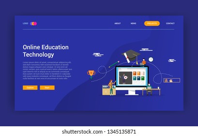 online education technology concept for learning website landing page design homepage - vector