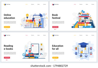 Online education technology vector illustrations. Creative concept interface website design, banners with flat cartoon educational mobile services for reading, distance training and student learning