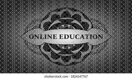 ONLINE-BILDUNG-Text in dunkel abstraktem realistischem Badge. Muster, zarter Hintergrund. Vektorgrafik. 