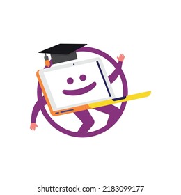 Online Education Themed Laptop Character Mascot logo