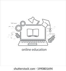 Online education thin flat design on the white background