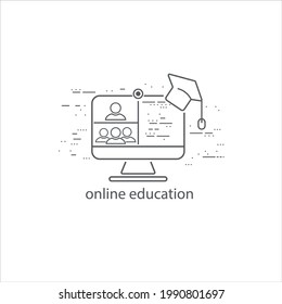 Online education thin flat design on the white background