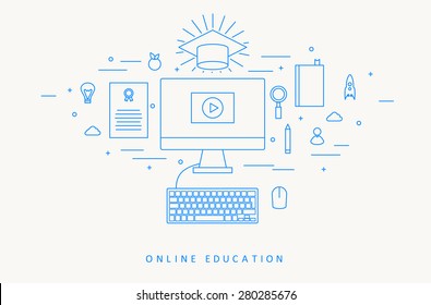 ONLINE EDUCATION THIN FLAT DESIGN