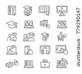 Online Education: thin vector icon set, black and white kit
