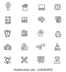 Online Education: thin vector icon set, black and white kit. Education icon set, outline style. 
