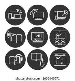 Online Education: thin vector icon set. Thin line icons set of e-learning and online education.