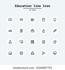 Online Education: thin vector icon set, black and white kit. Collection ui icons with squircle shape. Web Page, Mobile App, UI, UX design.