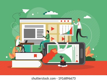 Online education and training, concept vector illustration. Digital library technology. Online course, video webinar
