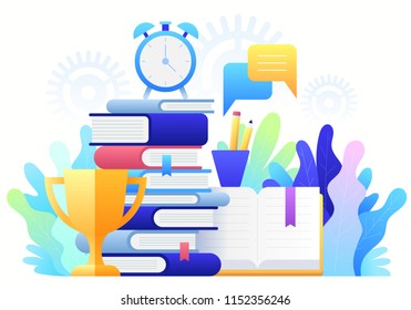 Online Education, training courses, distance education and global education. Internet studying, online book, tutorials, e-learning. Vector design concept background