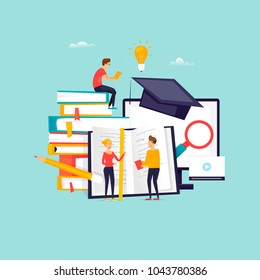 Online Education, training courses, tutorials, distance studying, e-learning. Flat design vector illustration.