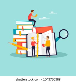 Online Education, training courses, tutorials, distance studying, e-learning. Flat design vector illustration.