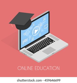 Online education and tutorial isometric concept vector illustration