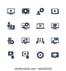 Online education, tutorials and webinars vector icon set