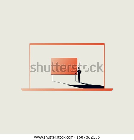 Online education vector concept with laptop. Symbol of e-learning, new technology. Minimal art design. Studying during quarantine, self-isolation. Eps10 illustration.