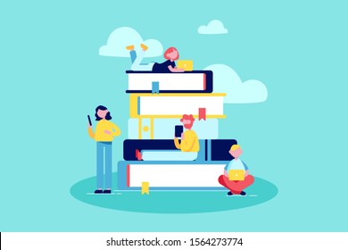 Elearning Concept Illustration Young People Using Stock Vector (Royalty ...