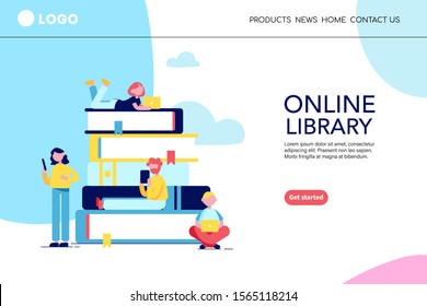 Online education vector concept. Library, training courses, retraining, specialization, tutorials. Flat style landing page template