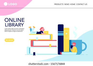 Online education vector concept. Library, training courses, retraining, specialization, tutorials. Flat style landing page template