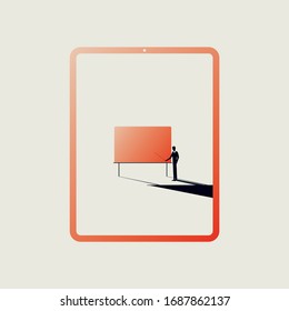 Online education vector concept with tablet. Symbol of e-learning, new technology. Minimal art design. Studying during quarantine, self-isolation. Eps10 illustration.