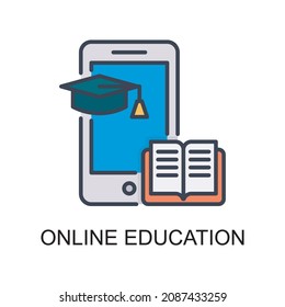 Ilustración de diseño de iconos de esquema relleno del vector de educación en línea. Símbolo de aplicación web y móvil sobre archivo EPS 10 de fondo blanco