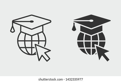 Online education vector icon. Black illustration isolated on white. Simple pictogram for graphic and web design.