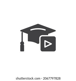 Online education vector icon. filled flat sign for mobile concept and web design. E-learning graduation hat glyph icon. Symbol, logo illustration. Vector graphics