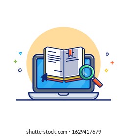 Online Education Vector Icon Illustration. Book And Laptop. Education Icon Concept White Isolated. Flat Cartoon Style Suitable for Web Landing Page, Banner, Flyer, Sticker, Card, Background