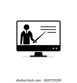 Icono de vector de educación en línea, cursos de aprendizaje en línea, educación distante, ilustración de tutoriales de e-learning.