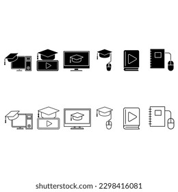 Juego de iconos de vectores de educación en línea, colección de signos de ilustraciones de cursos en línea. símbolo o logotipo del seminario web.