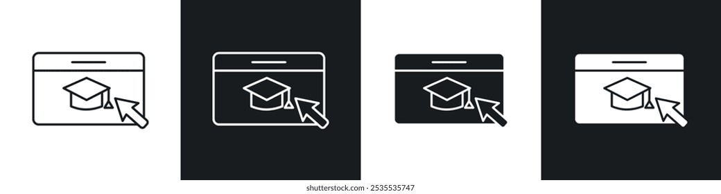 Online education vector icon set in black and white. EPS 10 illustration