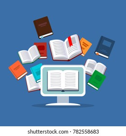 Educação online. Conceito de ilustração vetorial. E-books, cursos de internet e processo de graduação.