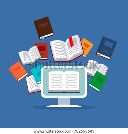 Online education. Vector illustration concept. E-books, internet courses and graduation process.