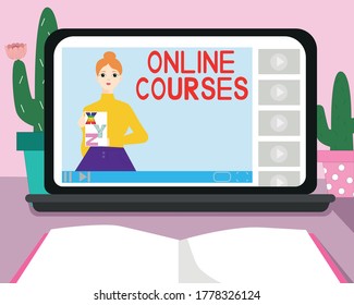Online education vector illustration. E-learning via computer. Online courses vector illustration.