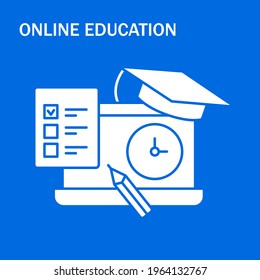 Online education vector illustration. Final examination. Exams for successful graduation. Obtaining a diploma. Professional development. Information card 