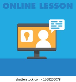 Ilustración vectorial de educación en línea. Aprendiendo video en la pantalla del ordenador. Aprendizaje electrónico y enseñanza en casa. Campaña "Quédate en casa".