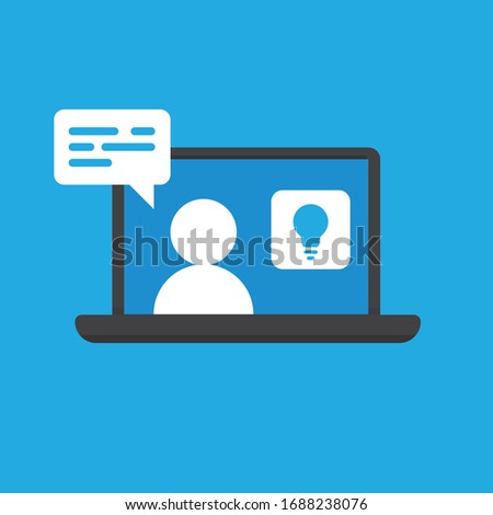 Online education vector illustration. Learning video on computer screen. E-learning and teaching at home. Stay at home campaign.