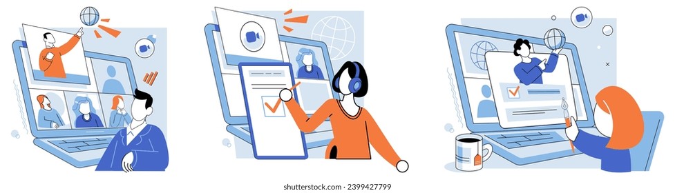 Online education vector illustration. Online education platforms offer virtual lectures students can attend from comfort their own homes The online education concept promotes self paced studying