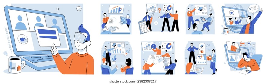 Online education vector illustration. Webinars and seminars facilitate collaborative learning, enabling participants to exchange ideas and insights Online education platforms offer interactive lessons