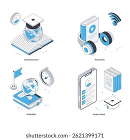 Online Education vector Isometric Illustration. Eps 10 File  Set 7