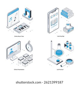 Online Education vector Isometric Illustration. Eps 10 File  Set 12