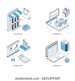 Online Education vector Isometric Illustration. Eps 10 File  Set 23