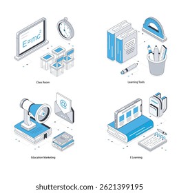 Online Education vector Isometric Illustration. Eps 10 File  Set 19