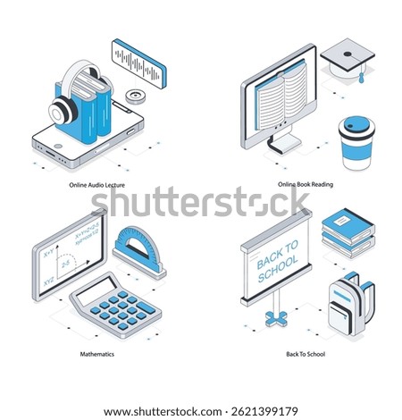 Online Education vector Isometric Illustration. Eps 10 File  Set 2