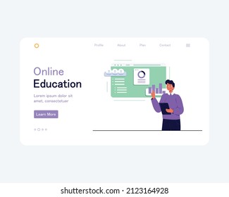 Online education vector landing page template for learning web, banner, design with flat illustrations