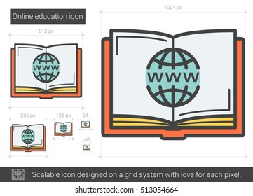Online education vector line icon isolated on white background. Online education line icon for infographic, website or app. Scalable icon designed on a grid system.