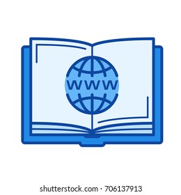Online education vector line icon isolated on white background. Online education line icon for infographic, website or app. Blue icon designed on a grid system.