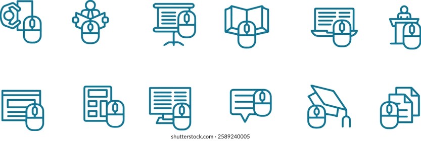 online education vector lined icons set